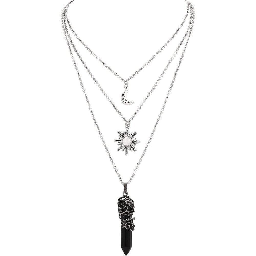 Gothic Sun Moon Crystal Choker Necklace Layered Goth Jewelry for Women